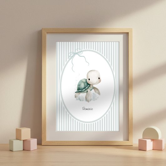 Custom Cute Turtle – Baby Shower Newborn Name Gift ポスター