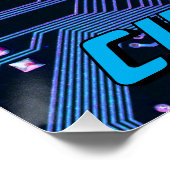 Custom Cyber Blue PCB Circuit Board Tech Art ポスター (コーナー)