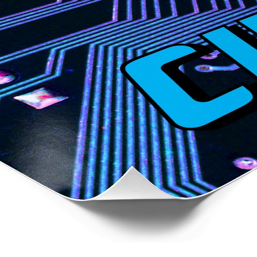 Custom Cyber Blue PCB Circuit Board Tech Art ポスター (コーナー)