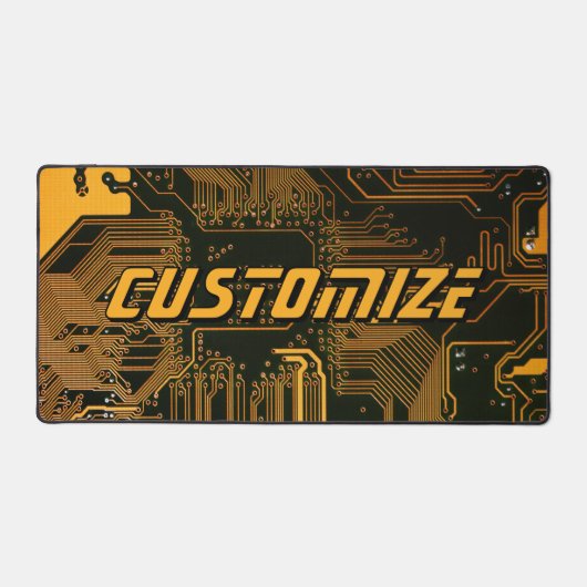 Custom Cyber Orange PCB Circuit Board Tech Art デスクマット (正面)