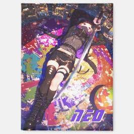 Custom Cyberpunk Anime Girl Ninja Kunoichi マグネット