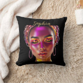 Custom Cyberpunk Queen Name Throw Pillow クッション (ブランケット)