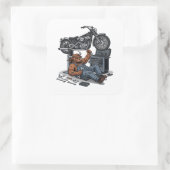 Custom Cycle Shop Bull Mechanic Professional Art スクエアシール (バッグ)