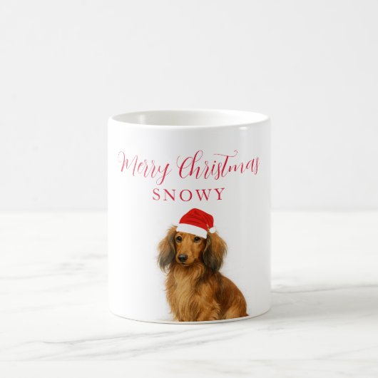 Custom Dachshund Dog with Santa Hat Christmas コーヒーマグカップ (中央)