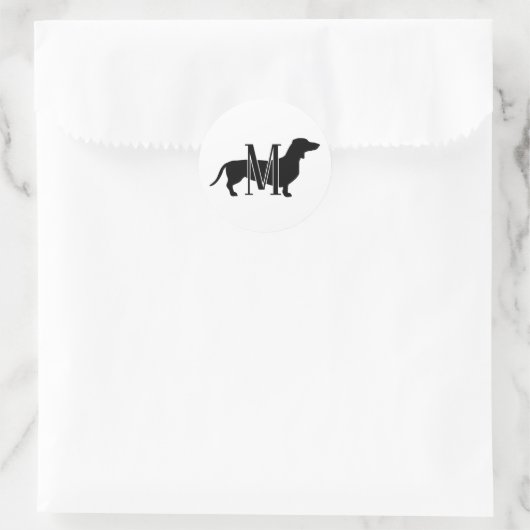 Custom Dachshund Silhouette Monogram ラウンドシール (バッグ)