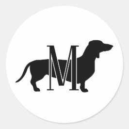 Custom Dachshund Silhouette Monogram ラウンドシール