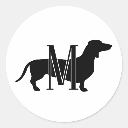 Custom Dachshund Silhouette Monogram ラウンドシール (正面)