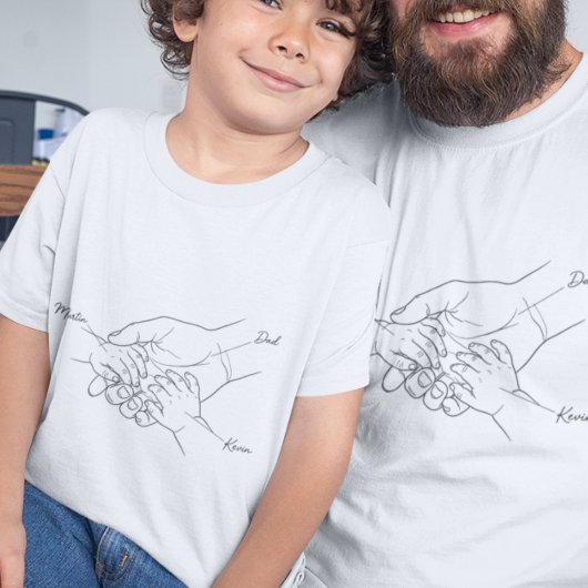 Custom Dad and Kids Hand Line Art Name Shirt Tシャツ