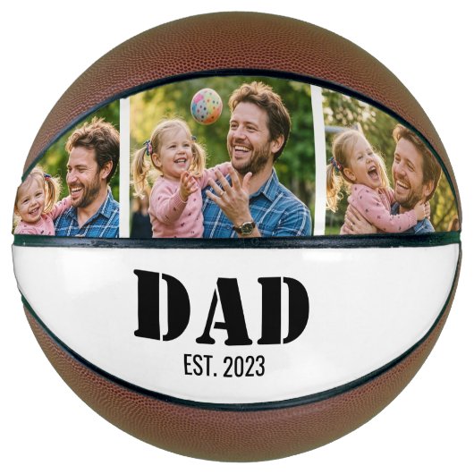 Custom Dad Est. Year Photo 3-Picture Keepsake バスケットボール (正面)