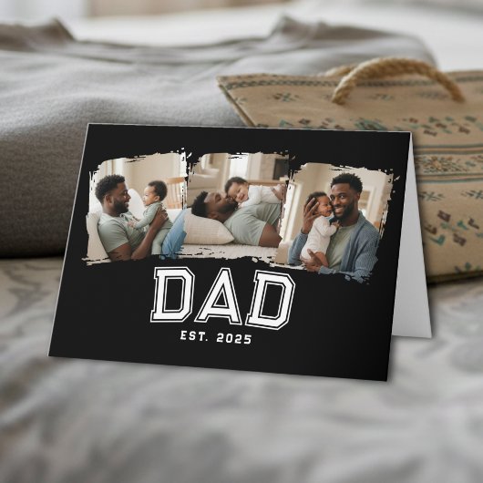 Custom Dad Established 1st Father's Day 3 Photo カード