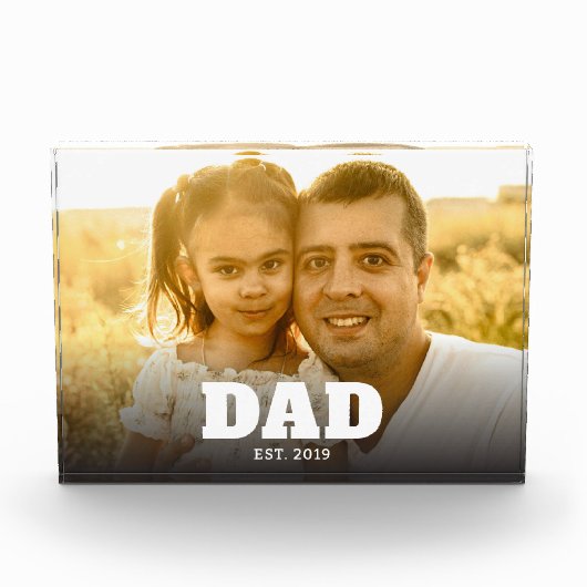 Custom Dad Established Modern Bold Text Photo フォトブロック (正面)