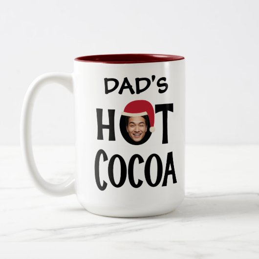Custom Dad Face & Name Hot Cocoa Christmas ツートーンマグカップ (左)