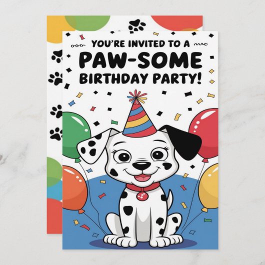 Custom Dalmatian birthday Invitation card 招待状 (正面/裏面)