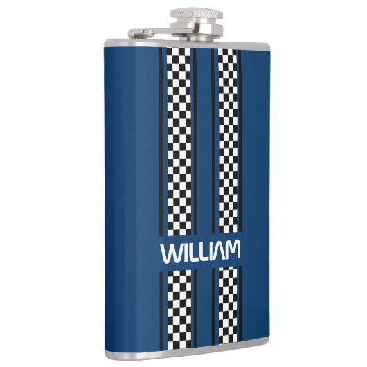 Custom Dark Blue & Black Race Sport Stripe フラスク (右)