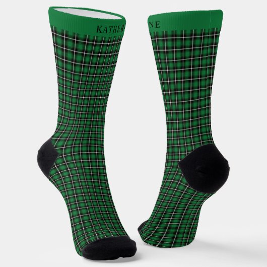 Custom Dark Green Black Checkered Pattern ソックス (傾斜あり)