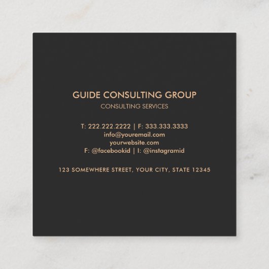 Custom Dark Grey Brown Pink Peach Professional スクエア名刺 (裏面)