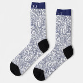 Custom Dark Navy Blue White Paisley Pattern Socks ソックス (左)