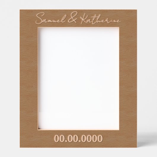 Custom Date & Names Rustic Wood レーザー彫刻フレーム (正面)