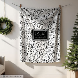 Custom Decorative Blanket Black White Wildflowers  フリースブランケット