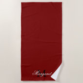 Custom Deep Red Beach Towel with Name and Initial ビーチタオル (正面)
