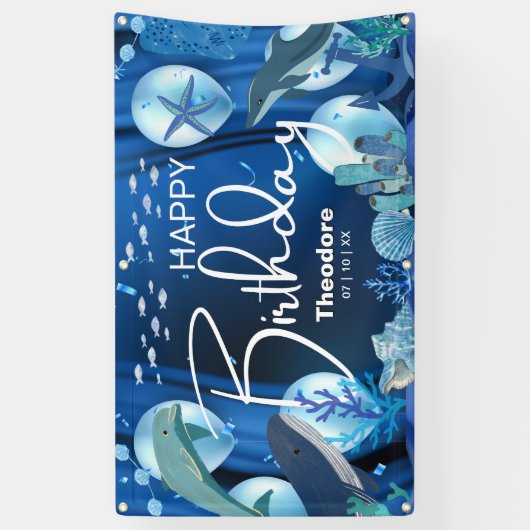 Custom Deep Sea Birthday Banner 横断幕 (縦)