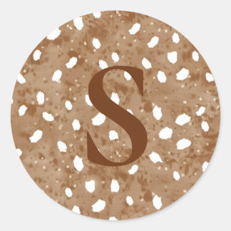 Custom Deer Print Monogram, Rustic Fawn  ラウンドシール