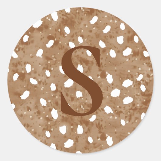 Custom Deer Print Monogram, Rustic Fawn  ラウンドシール (正面)