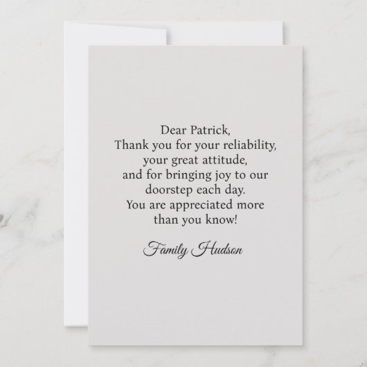 Custom Delivery Driver Card With Editable Note サンキューカード (裏面)