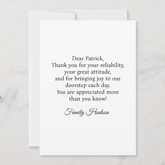 Custom Delivery Driver Card With Editable Note サンキューカード (裏面)
