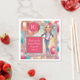 Custom Denim and glitter Sweet 16 スタンダードカクテルナプキン