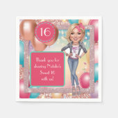 Custom Denim and glitter Sweet 16 スタンダードカクテルナプキン (正面)