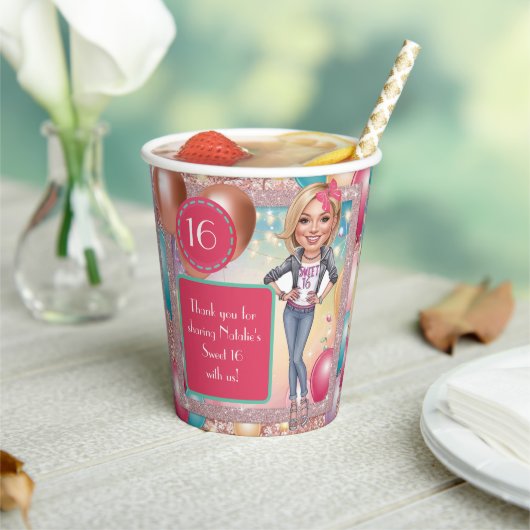 Custom Denim and glitter Sweet 16 紙コップ (インサイチュ)