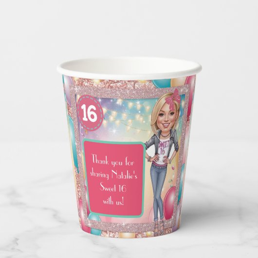 Custom Denim and glitter Sweet 16 紙コップ (裏面)