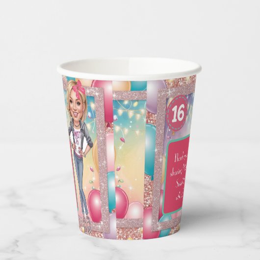 Custom Denim and glitter Sweet 16 紙コップ (左)