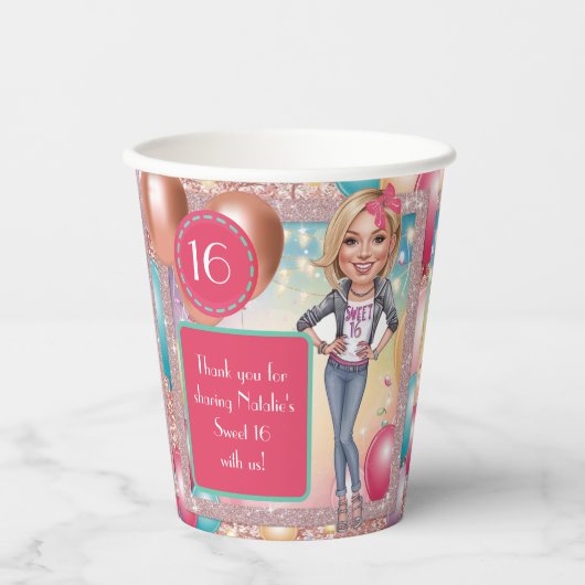 Custom Denim and glitter Sweet 16 紙コップ (正面)