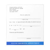 Custom Dental Appointment Excuse Blue ノートパッド (正面)