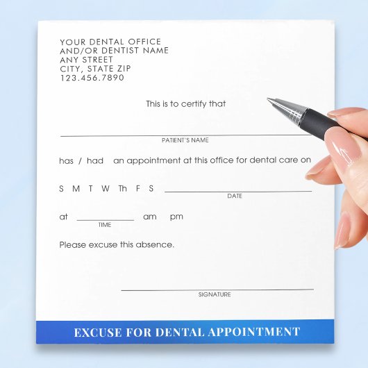 Custom Dental Appointment Excuse Blue ノートパッド