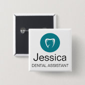 Custom Dental Assistant Name Badge Tooth Logo 缶バッジ (正面&裏面)