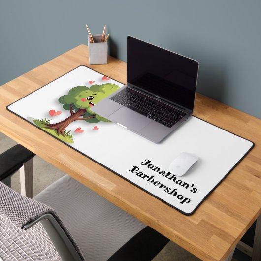 Custom Desk Mat for Salon Owner Barber Tree Hearts デスクマット (オフィス2)