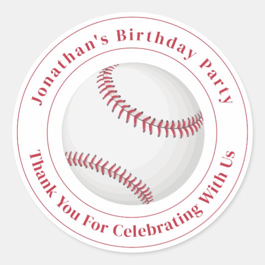 Custom Details Baseball Ball Sport Birthday Event ラウンドシール (正面)