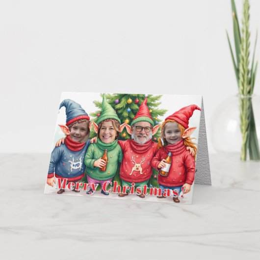 Custom Digital Add Your Face 4 Photo Elves Funny カード (正面)