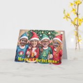 Custom Digital Add Your Face 4 Photo Elves Xmas カード (黄色い花)