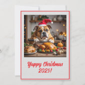 Custom Digital Bulldog Yappy Christmas Turkey Xmas カード (正面)