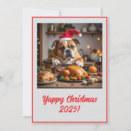 Custom Digital Bulldog Yappy Christmas Turkey Xmas カード (正面)