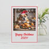 Custom Digital Bulldog Yappy Christmas Turkey Xmas カード (スタンド正面)