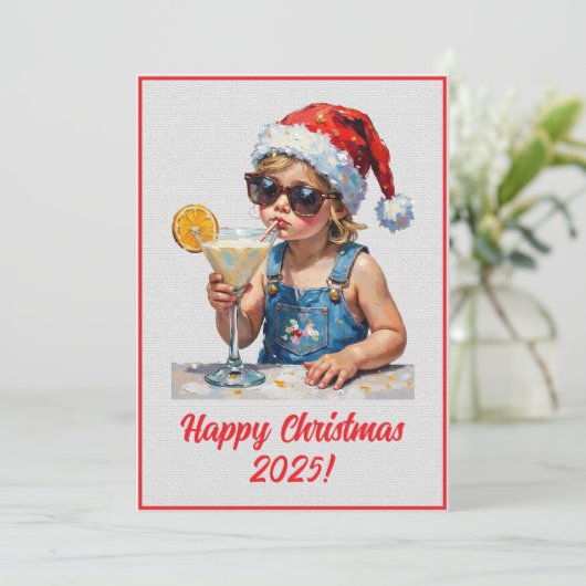 Custom Digital Christmas Baby Drinking Milk Xmas カード (スタンド正面)