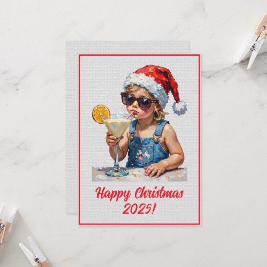 Custom Digital Christmas Baby Drinking Milk Xmas カード (正面/裏面インサイチュ)