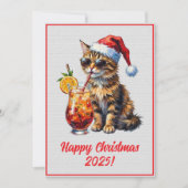 Custom Digital Christmas Cool Cat Cocktail Xmas カード (正面)