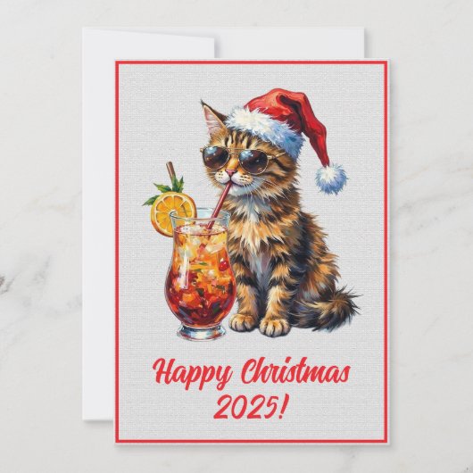 Custom Digital Christmas Cool Cat Cocktail Xmas カード (正面)