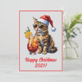 Custom Digital Christmas Cool Cat Cocktail Xmas カード (スタンド正面)